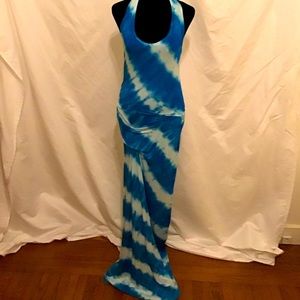Young Fabulous & Broke Hampton Ruched Maxi Dress - Blue White Tie Dye Racer Back